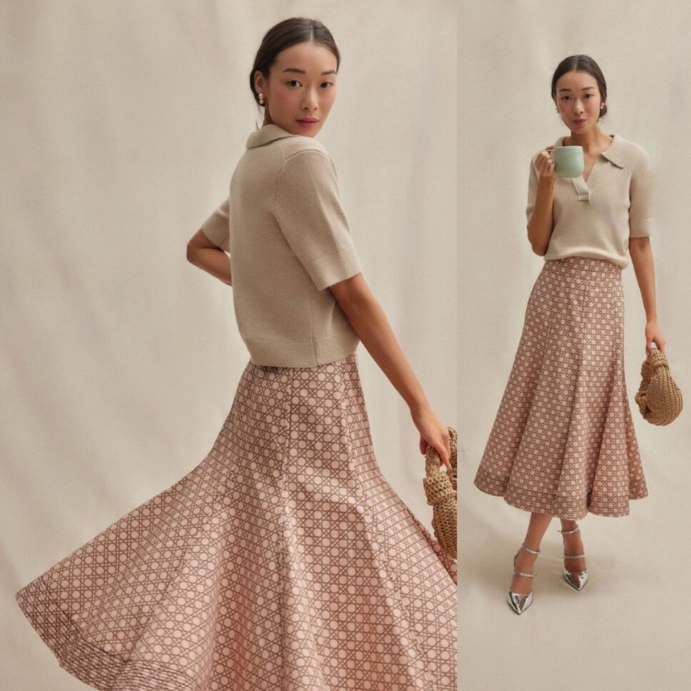 Tuckernuck Beige Geometric A-Line Skirt